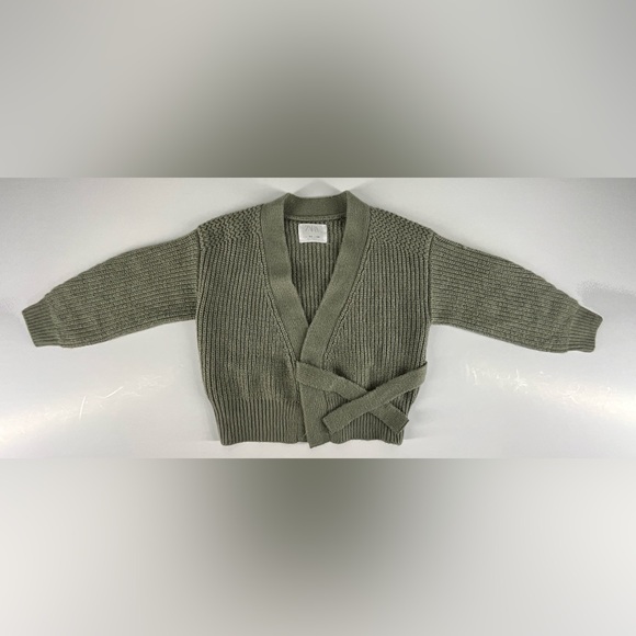 Zara Kids Girls Sage Green Chunky Knit Wrap Front Tie Cozy Cardigan | 8-9 - Picture 6 of 12